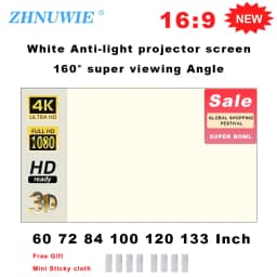 ZHNUWIE Projector Screen White Grid Anti-Light 16:9 Projection Screen For Home 72 84 100 120 133 Inch Portable Reflective Cloth