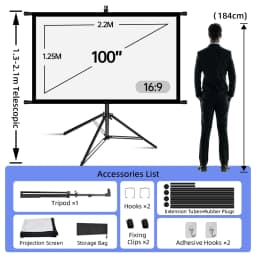 Tripod Projector Screen with Stand 84/100 Inch 16:9 White Foldable Portable Projection Screen for Home Office Outdoor Movie