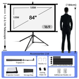 Tripod Projector Screen with Stand 84/100 Inch 16:9 White Foldable Portable Projection Screen for Home Office Outdoor Movie