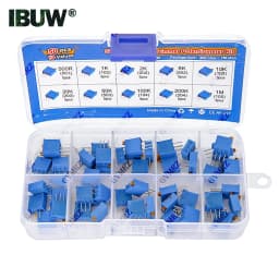 50PCS 10Values 3296W Multiturn Trimmer Potentiometer Kit (500Ω-1MΩ) in Box for Precision Circuit Tuning & Electronics DIY