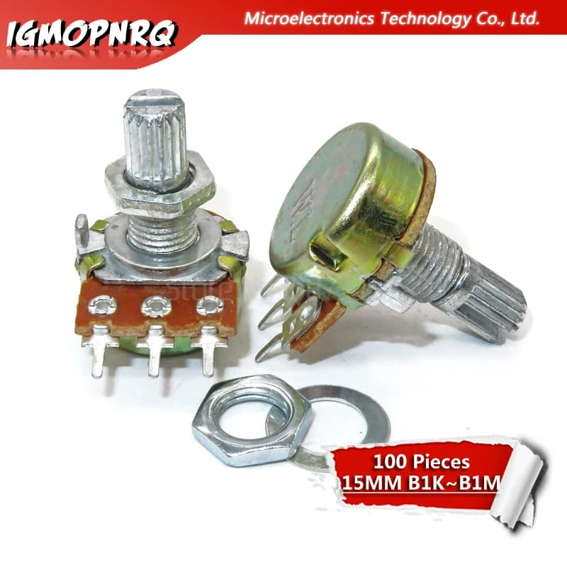 100pcs WH148 Potentiometer 3PIN 15mm Shaft With Nuts And Washers WH148 B1K B2K B5K B10K B20K B50K B100K B250K B500K B1M