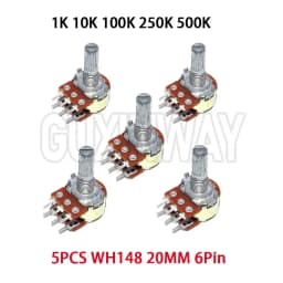 5pcs WH148 20MM 6Pin Dual Potentiometer 1K 2K 5K 10K 20K 50K 100K 250K 1M Ohm Variable Rotary Carbon Film Resistor