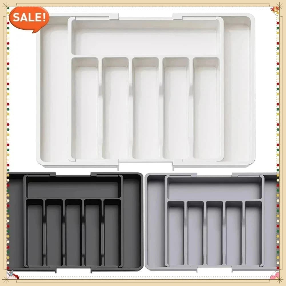 UpgradedAdjustable Cutlery Drawer Organizer Plastic Divided Storage Tray Space Saving Holder for Kitchen Knives Spoons Tableware