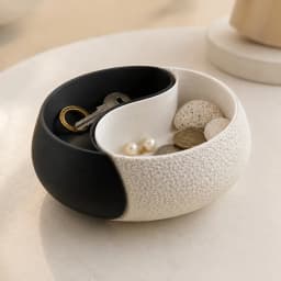 3D Printed Black & White Yin-Yang Storage Bowl, Double Compartment Jewelry Tray & Key Holder, Modern Zen Decor, For Desk, Booksh