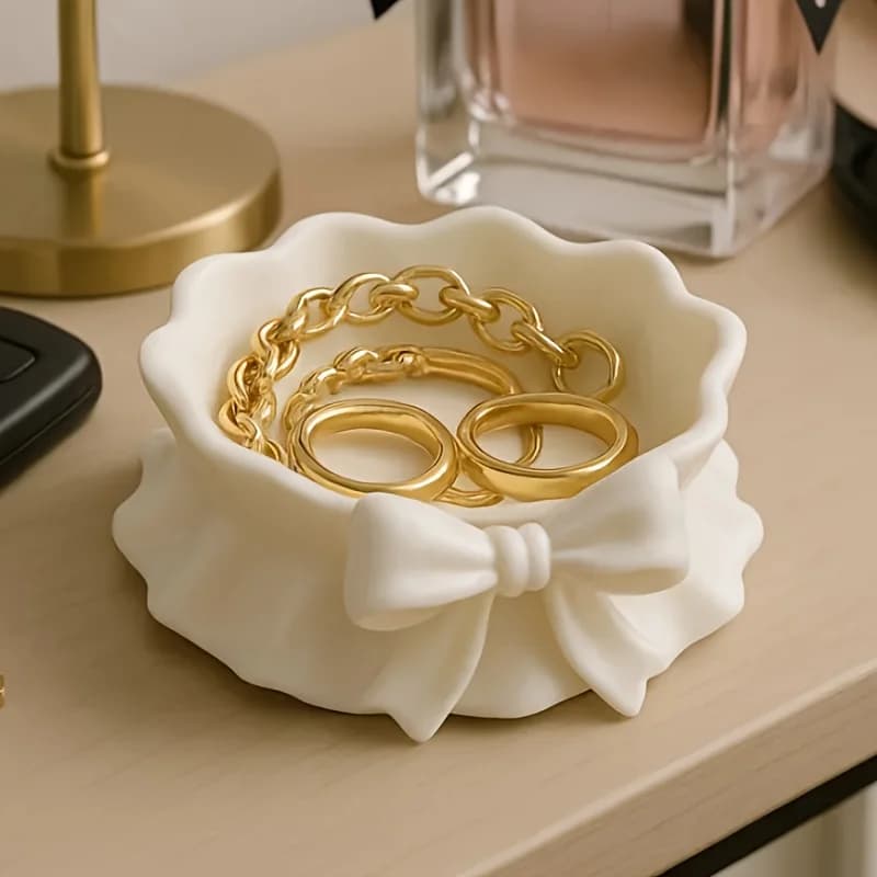 White Bow-Shaped Storage Tray, 3D Printed Bow-Shaped Jewelry Storage Tray, Home Decoration, Girly Style Storage Box