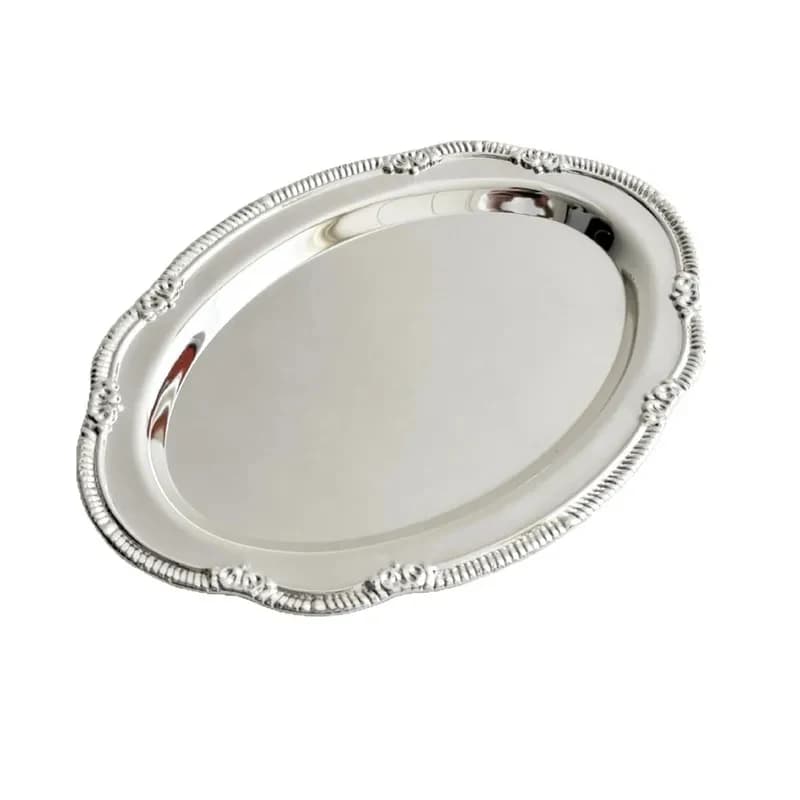 Vintage Embossed Silver Tray Serving Platter For Desserts Jewelry Storage Organizer Snack Plate Dining Table Decoration