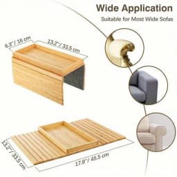Bamboo Sofa Armrest Storage Tray Foldable Organizer for Couch Living Room Kitchen Snack Drink Remote Control Holder Space Saving