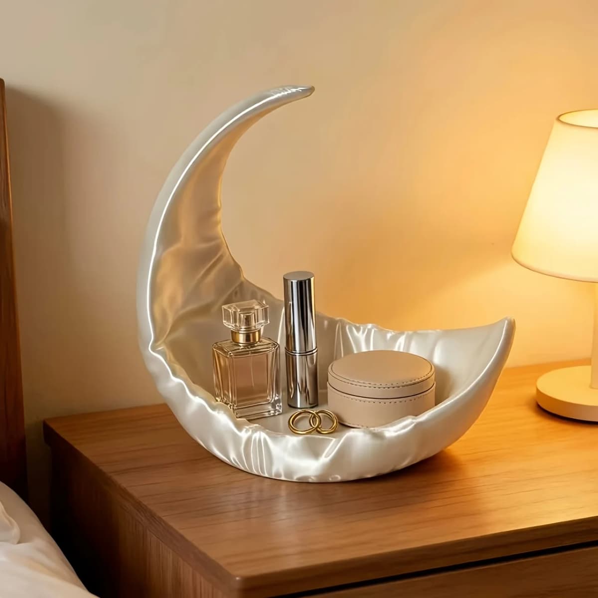 Pearl White Moon Jewelry Storage Tray, perfect for bedrooms, nightstands, vanities, living rooms, entryways, and more