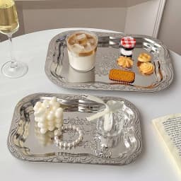New Stainless Steel Rectangular Tray With Embossed Design For Kitchen Living Room Storage Durable Fruit Snack Cake Serving Dish