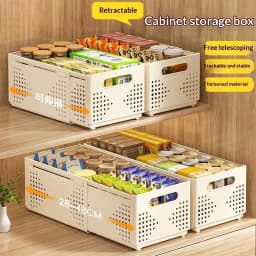 Retractable Plastic Cabinet Storage Box Stackable Expandable Organizer For Kitchen Pantry