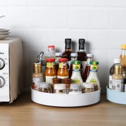 1pc 360 Degree Rotating Cabinet Organizer Kitchen Bathroom Cosmetic Turntable Storage Tray Non-Slip Spice Round Rack Plate