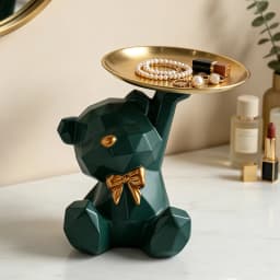 Novelty Geometric Bear Resin Jewelry Storage Tray Golden Iron Plate For Rings Bracelets Makeup Dresser Table Decor Ornament