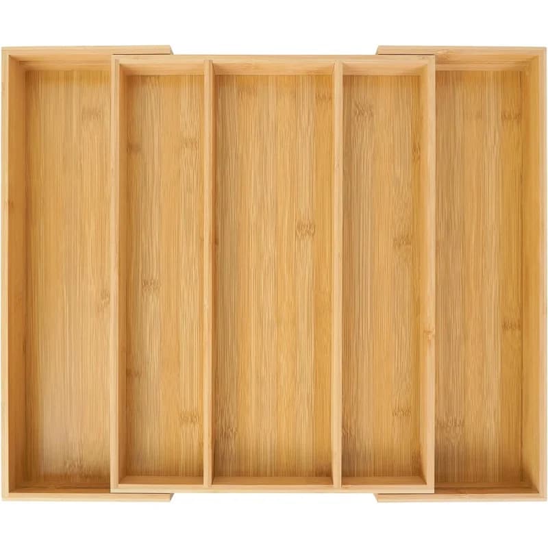 Expandable Bamboo Kitchen Drawer Organizer, Adjustable Cutlery Holder and Cutlery Tray Organizer, Drawer Divider for Silverware,