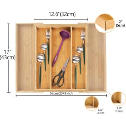 Expandable Bamboo Kitchen Drawer Organizer, Adjustable Cutlery Holder and Cutlery Tray Organizer, Drawer Divider for Silverware,