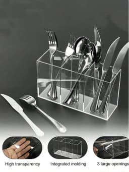 1pc Tableware 3-Compartment Storage Box, Transparent Plastic Cutlery Caddy Holder For Spoons, Forks, Suitable For Party, Kitchen
