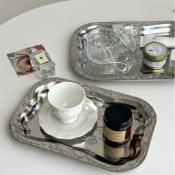 Vintage Stainless Steel Tray Floral Embossed Serving Trays For Dessert Rectangular Jewelry Storage Plate Home Decoration Tool