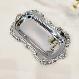 Vintage Embossed Stainless Steel Tray Serving Platter for Desserts Jewelry Storage Organizer Snack Plate For Dining Table Decor