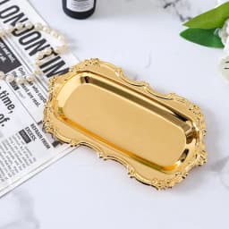 Vintage Embossed Stainless Steel Tray Serving Platter for Desserts Jewelry Storage Organizer Snack Plate For Dining Table Decor