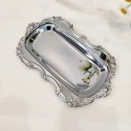 Vintage Embossed Stainless Steel Tray Serving Platter for Desserts Jewelry Storage Organizer Snack Plate For Dining Table Decor
