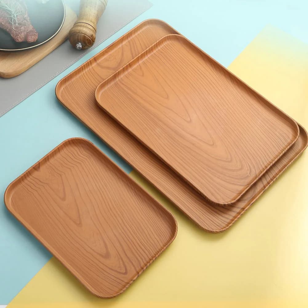 Imitation Wood Grain Rectangular Tray Lightweight Dining Serving Tray Plastic Platters Serving Food Appetizer Trays For Party