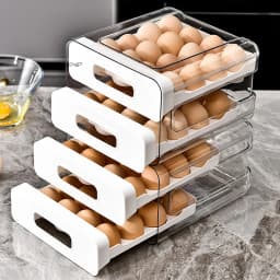 2-Layer Stackable Refrigerator Egg Organizer Clear Plastic Egg Holder Drawer Type Storage Box for Kitchen Organization