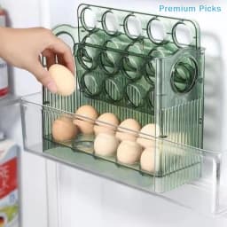 portable3 Tier Automatic Flip Egg Tray 30 Grid Egg Storage Container Box for Refrigerator Kitchen Countertop Food Organization