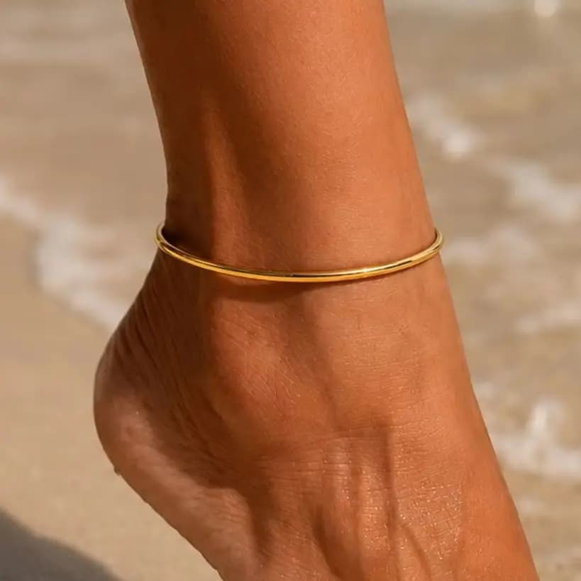Ingemark Minimalist 18K Gold Plated Stainless Steel Anklets for Women Glossy Round Ankle Bracelet Waterproof Barefoot Jewelry
