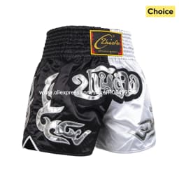 Black Red Muay Thai Shorts Satin Boxing Shorts Men Women Kids Embroidery MMA Martial Arts Kickboxing Cage Fight Training Pants
