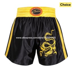 Black Red Muay Thai Shorts Satin Boxing Shorts Men Women Kids Embroidery MMA Martial Arts Kickboxing Cage Fight Training Pants
