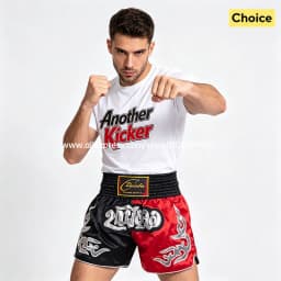 Black Red Muay Thai Shorts Satin Boxing Shorts Men Women Kids Embroidery MMA Martial Arts Kickboxing Cage Fight Training Pants