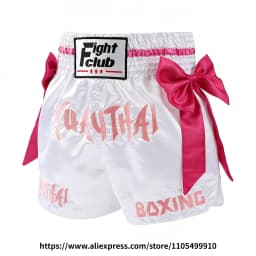 Muay Thai Boxing Shorts Bow Tie Ribbon Satin Elastic Waist Kickboxing Pants Martial Arts MMA Fight Shorts Adult Men Women Kids