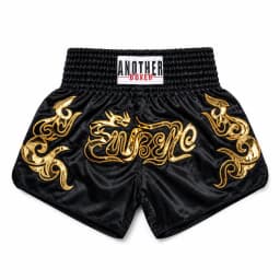 Short Muay Thai Man Kick Boxing Shorts Women Kid Gold Embroidery Satin Kickboxing Cage Fight Pants Black MMA Martial Arts Gear