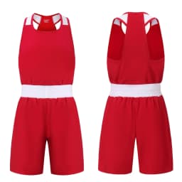 Red Boxing Shorts Shirt Set Muay Thai Shorts Men Women Kids Boy Girl Sanda Wushu Martial Arts Shorts and Sleeveless Singlet Set