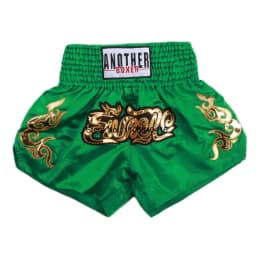Muay Thai Shorts Satin Gold Embroidery Kickboxing Boxing Trunks Elastic Waist Fight Shorts for Men Women Kids Training Sparring