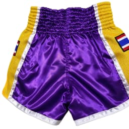 Plain Muay Thai Boxing Shorts Thailand Flag Embroidery Purple Kickboxing Fight Pants Men Women Kids Martial Arts Sparring Trunks