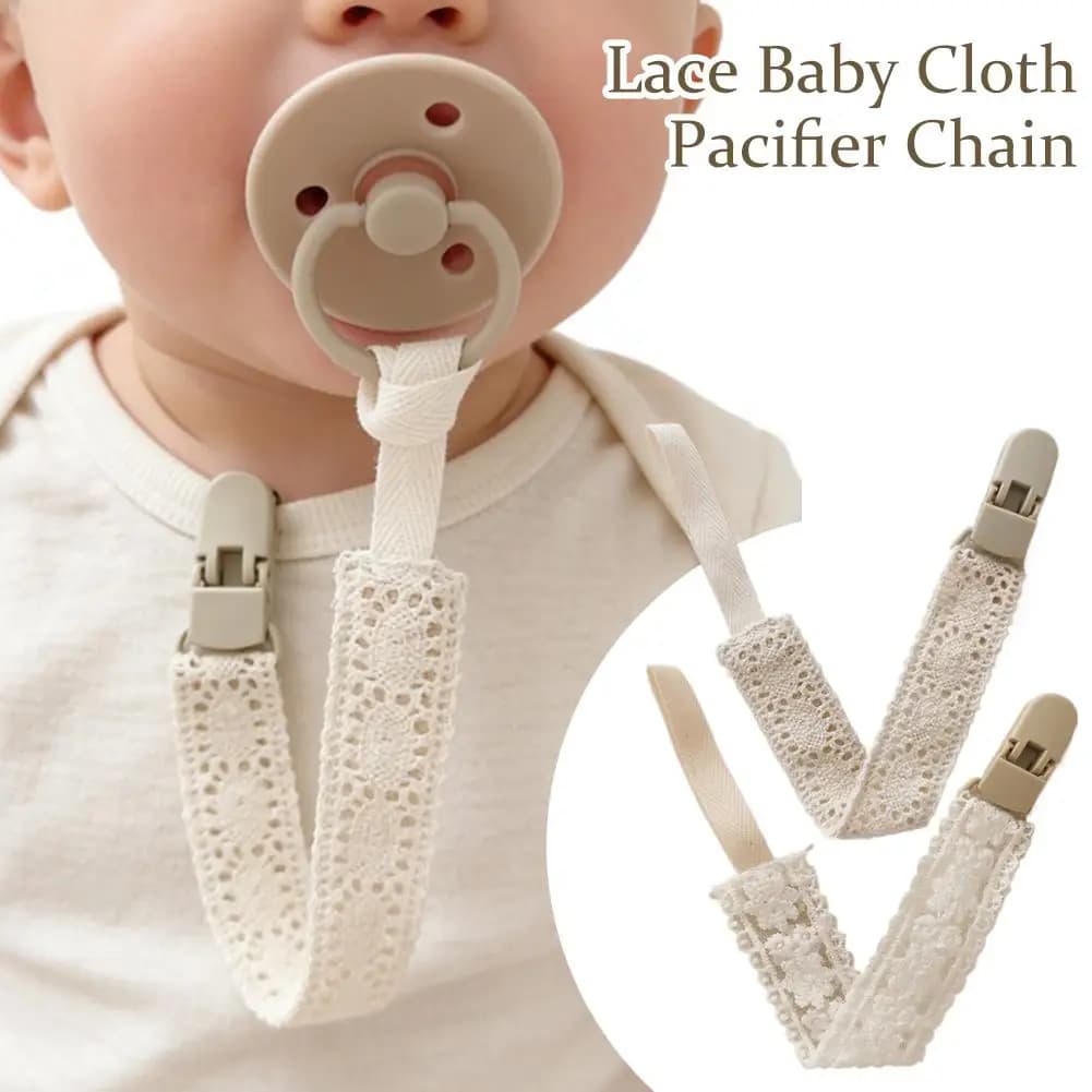Vintage Lace Pacifier Clip for Baby Soft Anti-Drop Soother Strap with Secure Clip Newborn Teething Toy Leash Baby Shower Gift