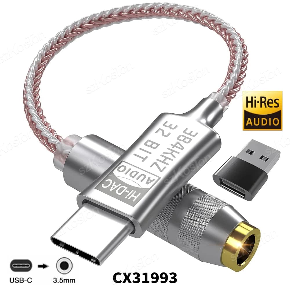 CX31993 HiFi USB Type C To 3.5mm Headphone Amplifier DAC Audio Decoder IEM AMP Mobile Phone Adapter Type-C Converter 32b/384kHz
