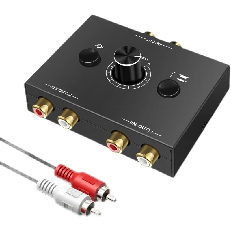 HTMCK 2 in 1 Out/1 in 2 out Bi-Directional RCA Stereo Audio Switcher with Mute Button - Audio Selector Adapter for Speakers