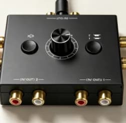 HTMCK 2 in 1 Out/1 in 2 out Bi-Directional RCA Stereo Audio Switcher with Mute Button - Audio Selector Adapter for Speakers