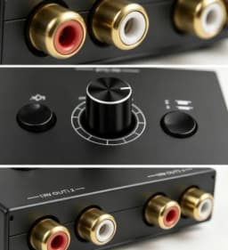 HTMCK 2 in 1 Out/1 in 2 out Bi-Directional RCA Stereo Audio Switcher with Mute Button - Audio Selector Adapter for Speakers