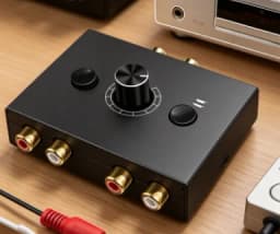 HTMCK 2 in 1 Out/1 in 2 out Bi-Directional RCA Stereo Audio Switcher with Mute Button - Audio Selector Adapter for Speakers