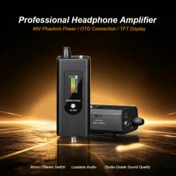 EM1 Professional Headphone Amplifier with 48V Phantom Power, OTG Connection, TFT Display, Channel Switching, and Low-Noise M