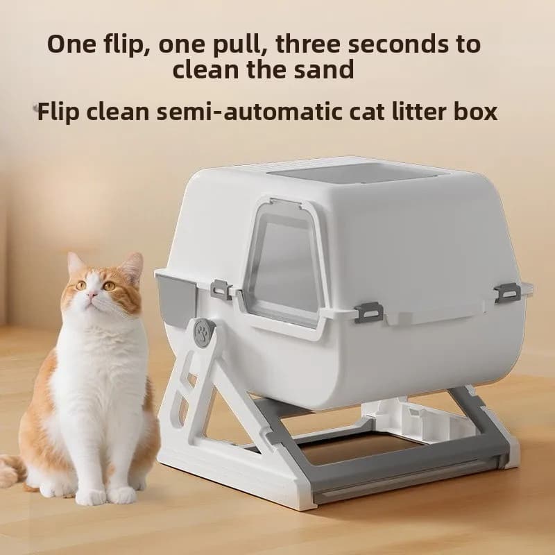 Household Semi-automatic Cat Litter Box Closed Oversized Anti-splash Toilet Free of Shoveling Feces Special Pet Toilet