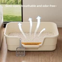 Extra Large Cat Litter Box, Semi-Enclosed & Open Top, Ventilated, Odor Control, Anti-Splash Pet Toilet