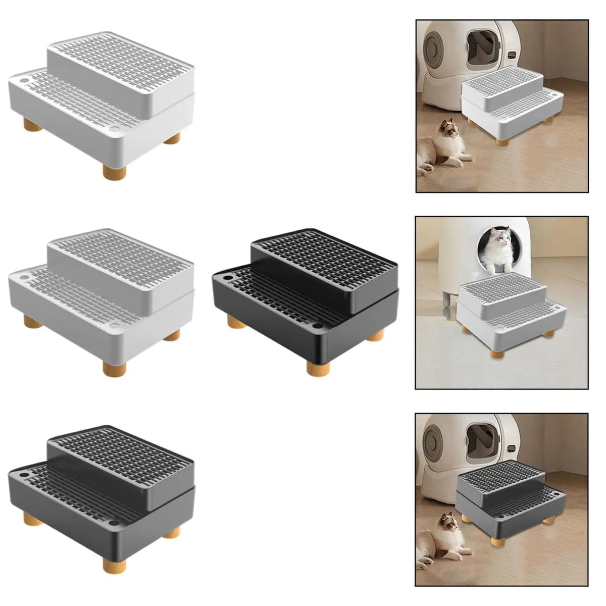 Cat Litter Step Ramp Leakproof Footboard Double Layer Non Slip Removable Pad for Cat Condo and Litter Box for Cats