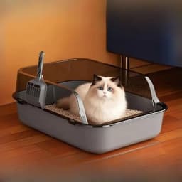 P Semi-Enclosed Cat Litter Box Splashproof Kitten Toilet Tray Pet Cleaning Basin with High Sides for Indoor Use