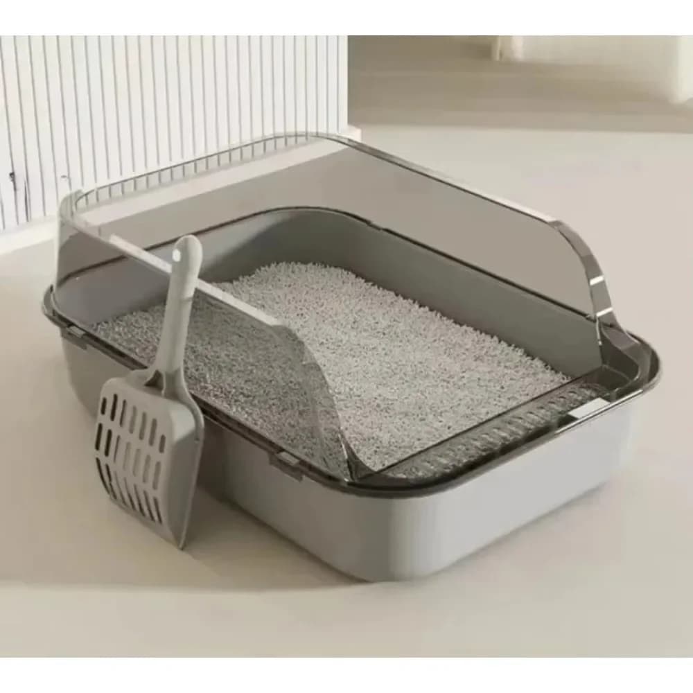P Semi-Enclosed Cat Litter Box Splashproof Kitten Toilet Tray Pet Cleaning Basin with High Sides for Indoor Use