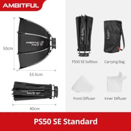 AMBITFUL PS30/PS50 SE 30cm 55cm Mini Quickly Release Bowens Mount Octagon Softbox + Honeycomb Grid Outdoor SoftBox for LED Flash