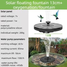 Solar Outdoor Fountain, Water Pump for Bird Baths, Garden Ponds, Pools, Fish Tanks & Aquariums