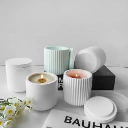 Candle Vessel Silicone Mold Cylindrical Ribbed Smooth Concrete Resin Plaster Mold for DIY Candle Holder Planter Storage Jar
